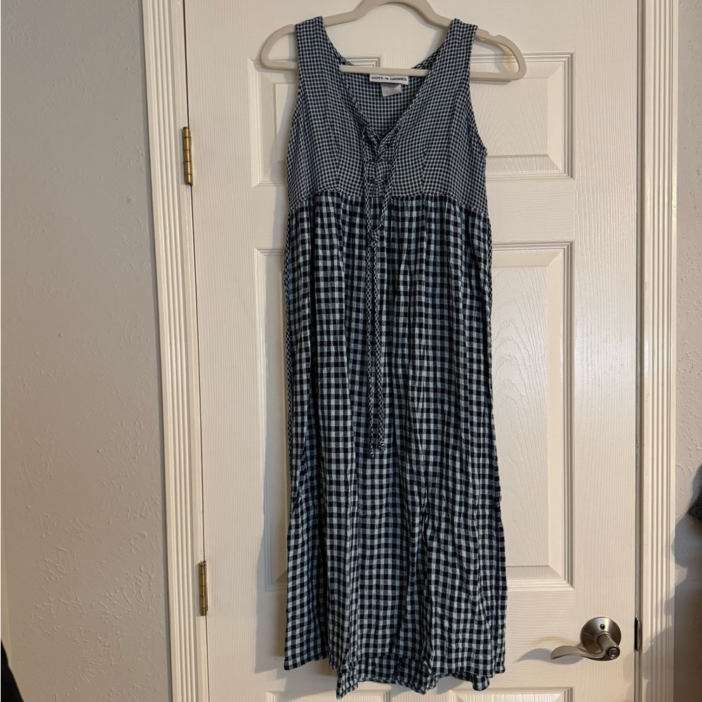 Dots N Dashes Vintage Gingham Sleeveless Midi Dress in Blue Size: Small